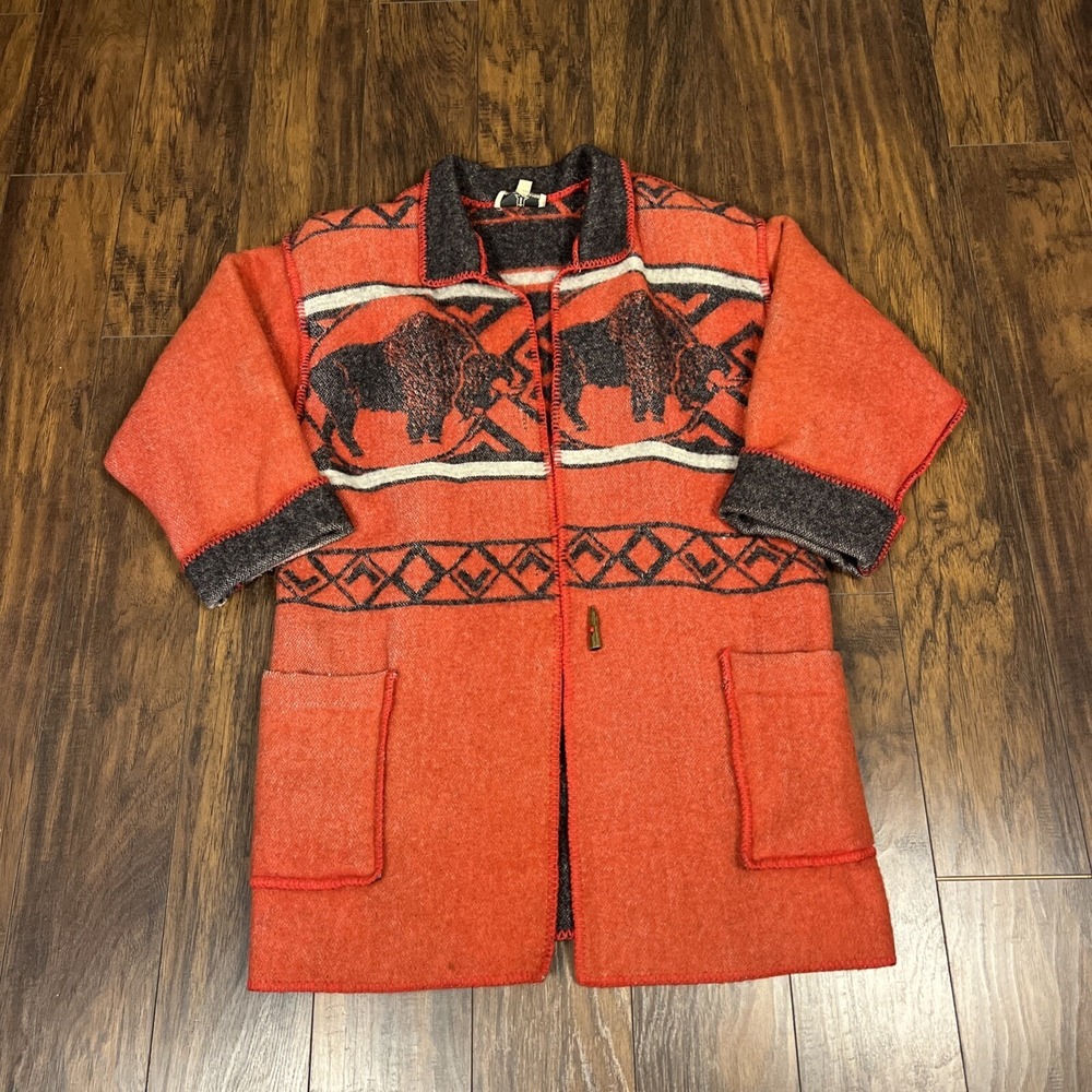 Vintage 80's Women's Robben Alexander NY Wool Buffalo Print Blanket Coat - READ!